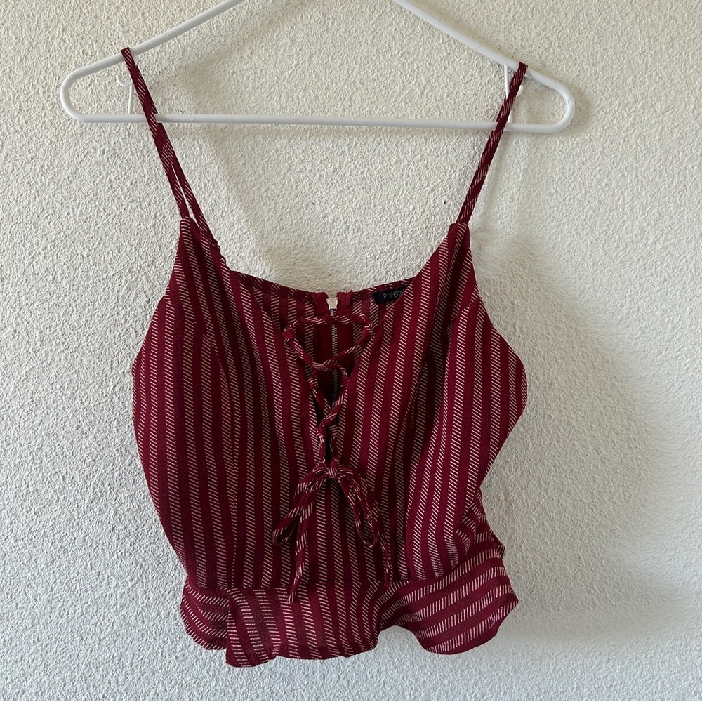 Paper Moon Women’s Peplum Cropped Tank Medium striped Burgundy Dressy Date